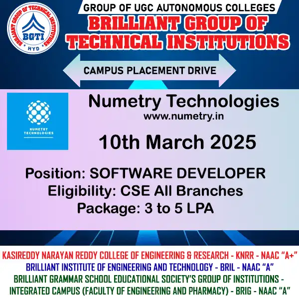 10th March - Numetry Technologies — BGTI Placement Drive