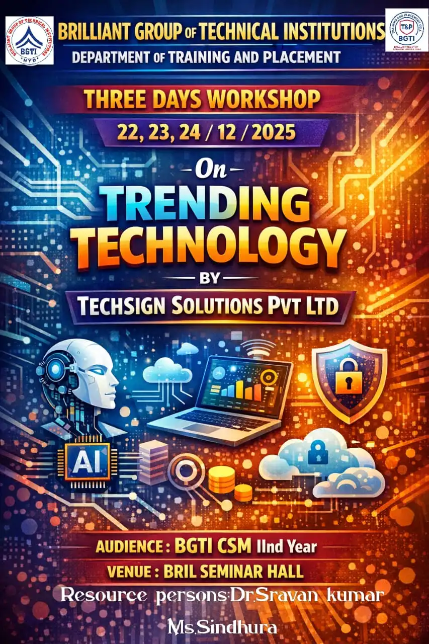 Workshop on Trending Technology on 22,23 and | BGTI